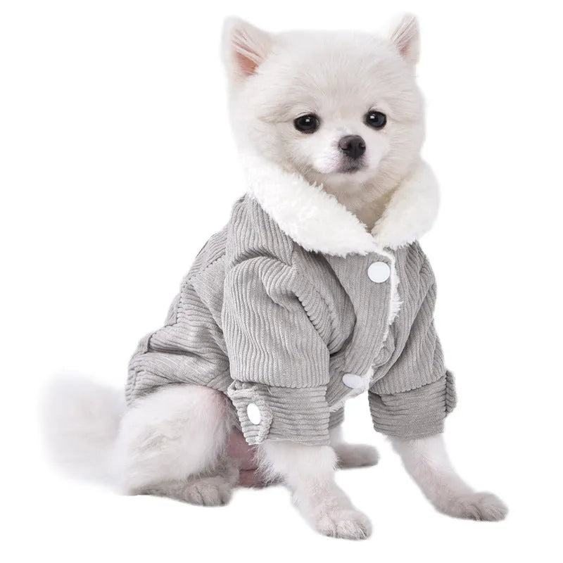 Lambswool-lined dog and cat vest with fleece padding for autumn and winter warmth in grey and pink colours