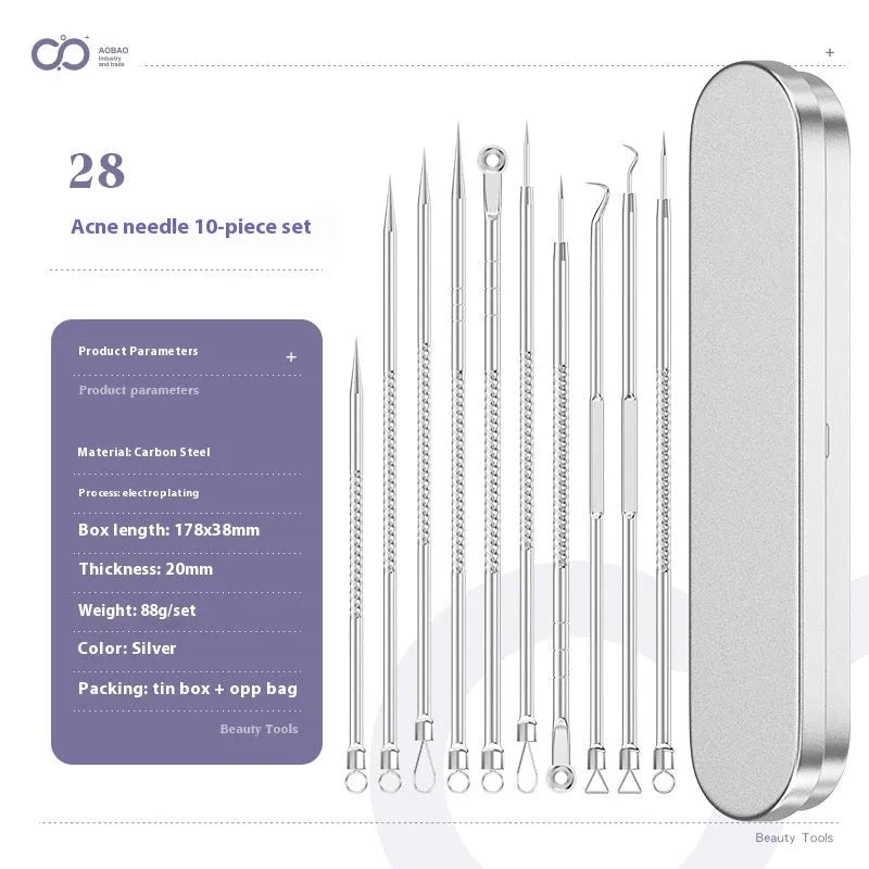 4-piece silver metal acne needle set with ultra-fine pointed tips for skin care