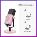 Black USB XLR microphone with noise reduction for streaming and recording, includes cables and base