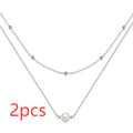 S925 sterling silver double layer twin pearl necklace with diamond treatment pendant