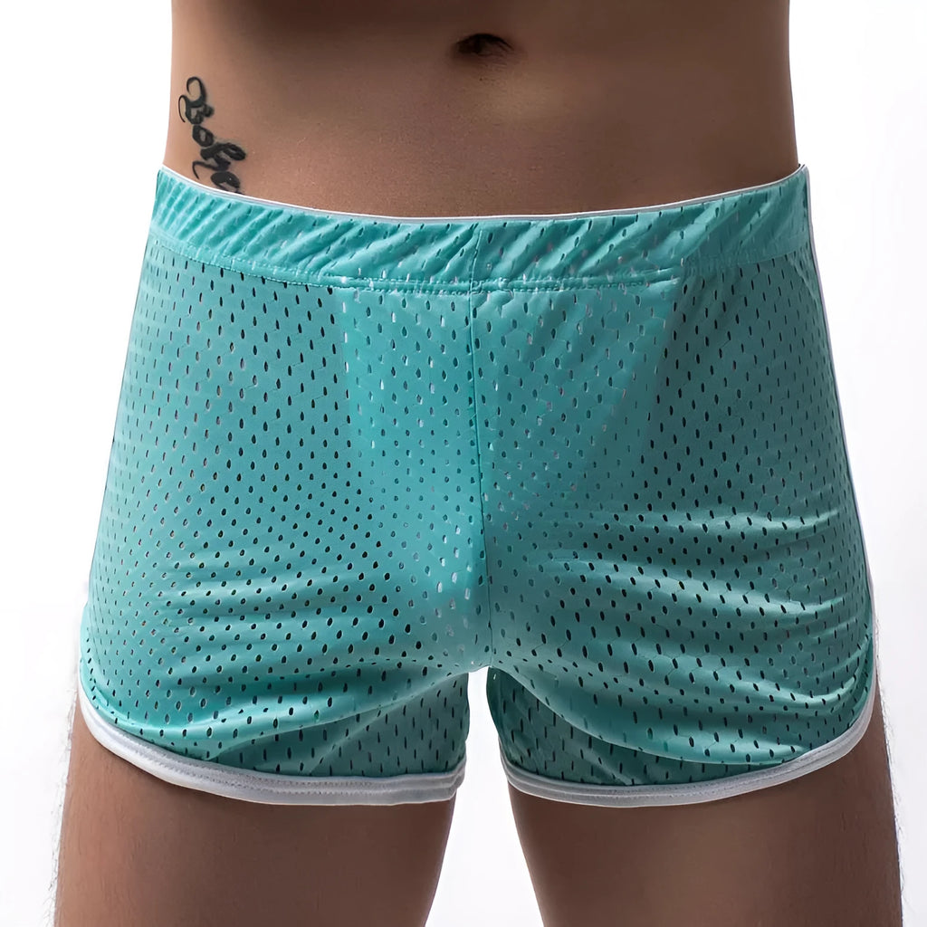 Men's breathable boxer shorts in cotton and nylon, shown in multiple colours.