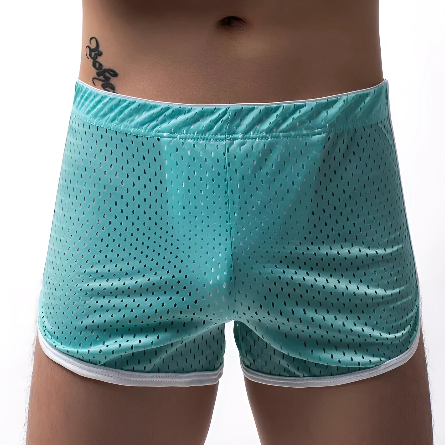 Men's breathable boxer shorts in cotton and nylon, shown in multiple colours.