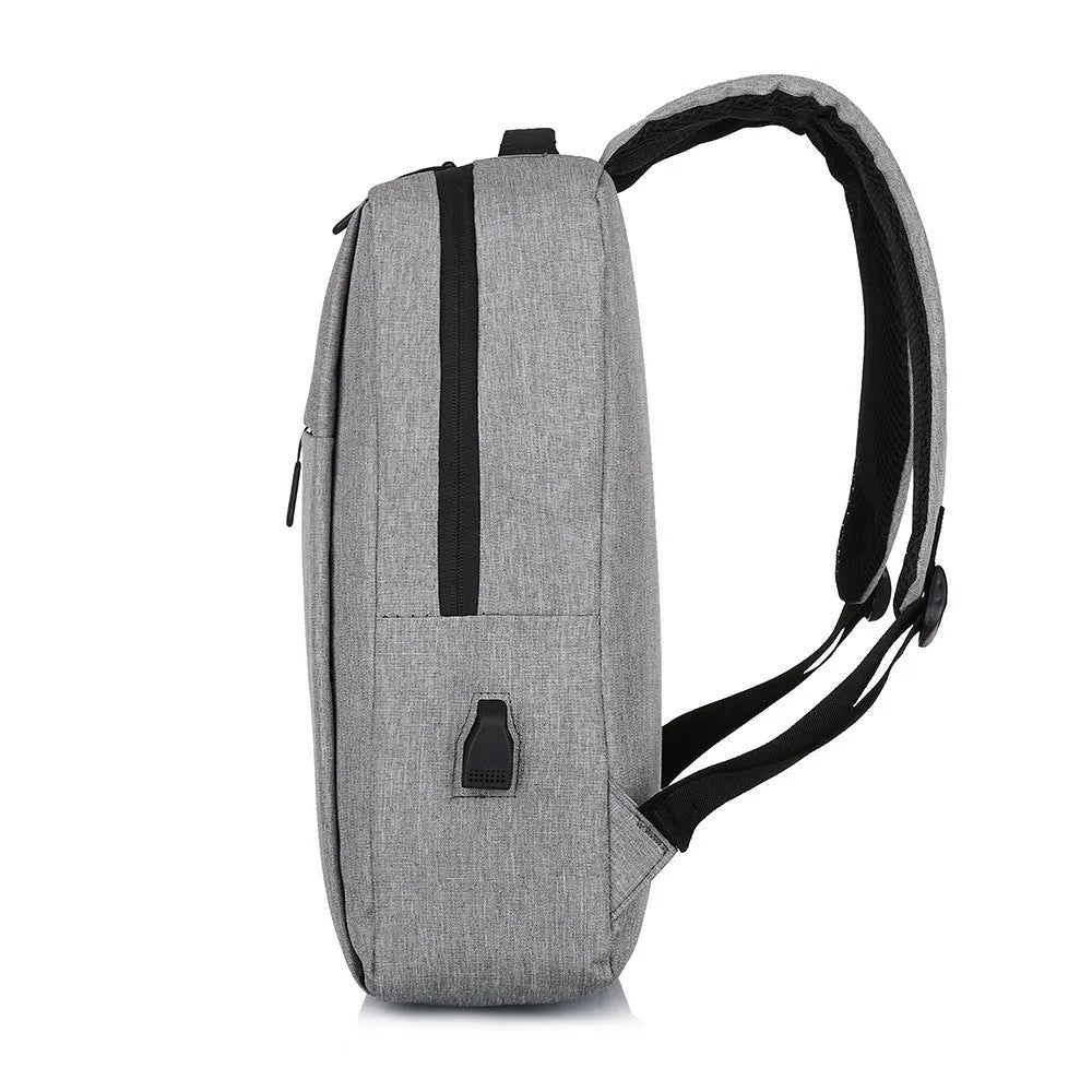 Large black sports backpack with curved shoulder straps showing USB charging port and 20-35 litre capacity