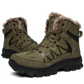 Men's plus size warm high top outdoor cotton shoes in black with rubber sole and wedge heel