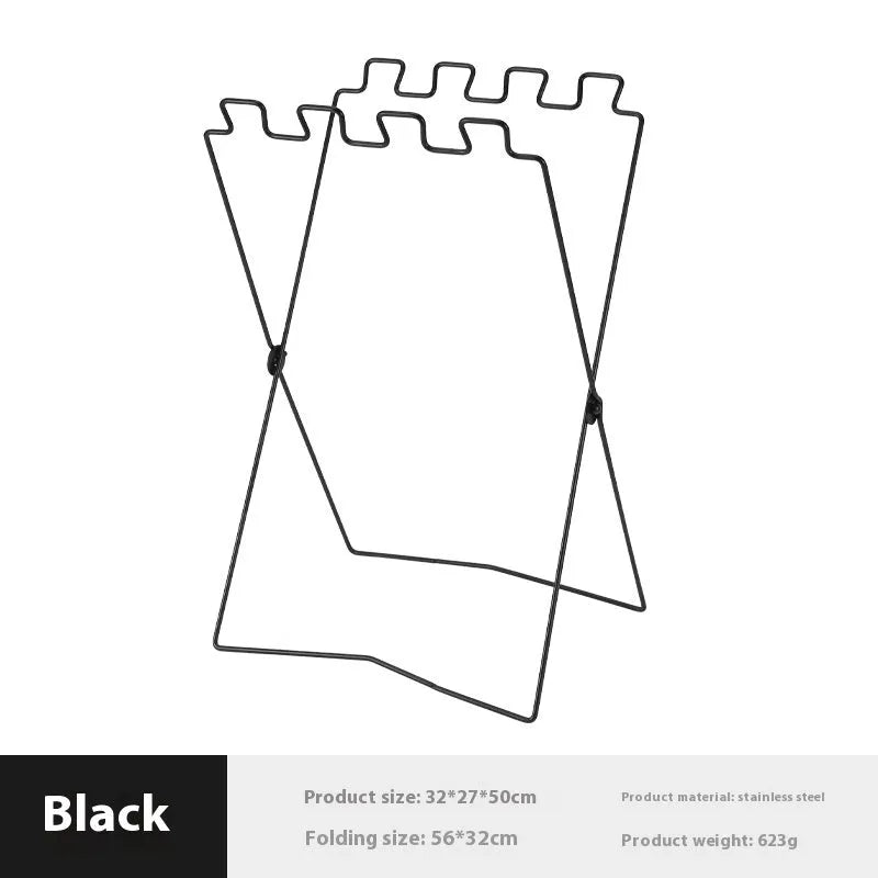 Silver stainless steel folding garbage bag bracket holding black bin bag for outdoor use