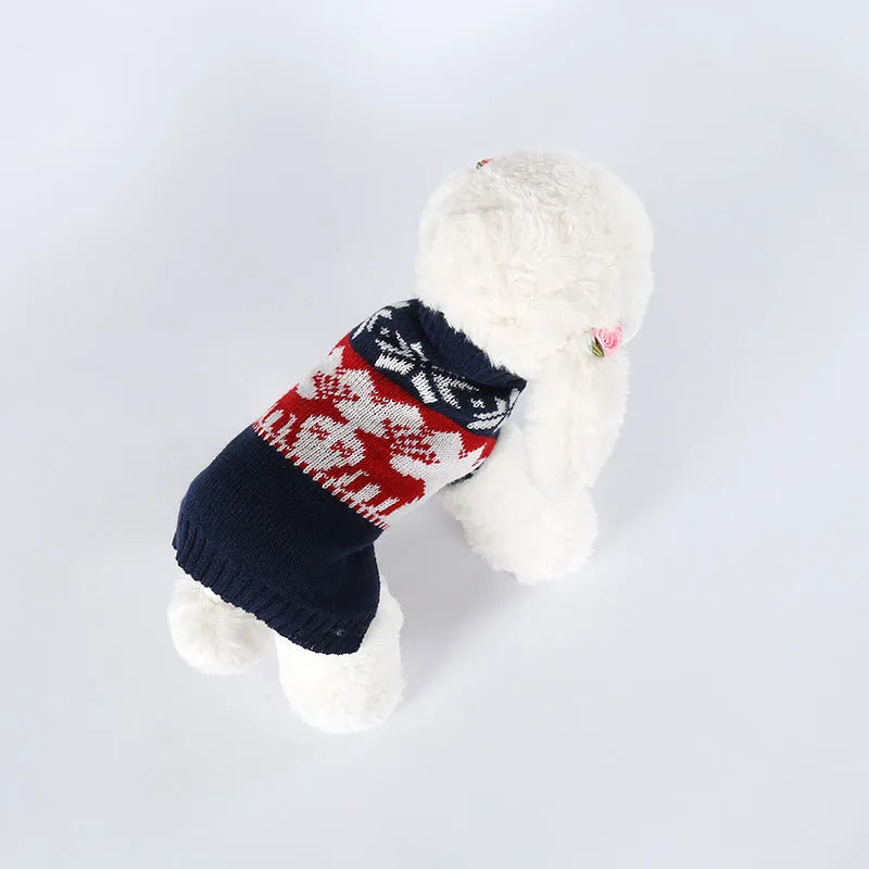 Navy blue knitted Christmas sweater for dogs in acrylic fabric with personalised festive design