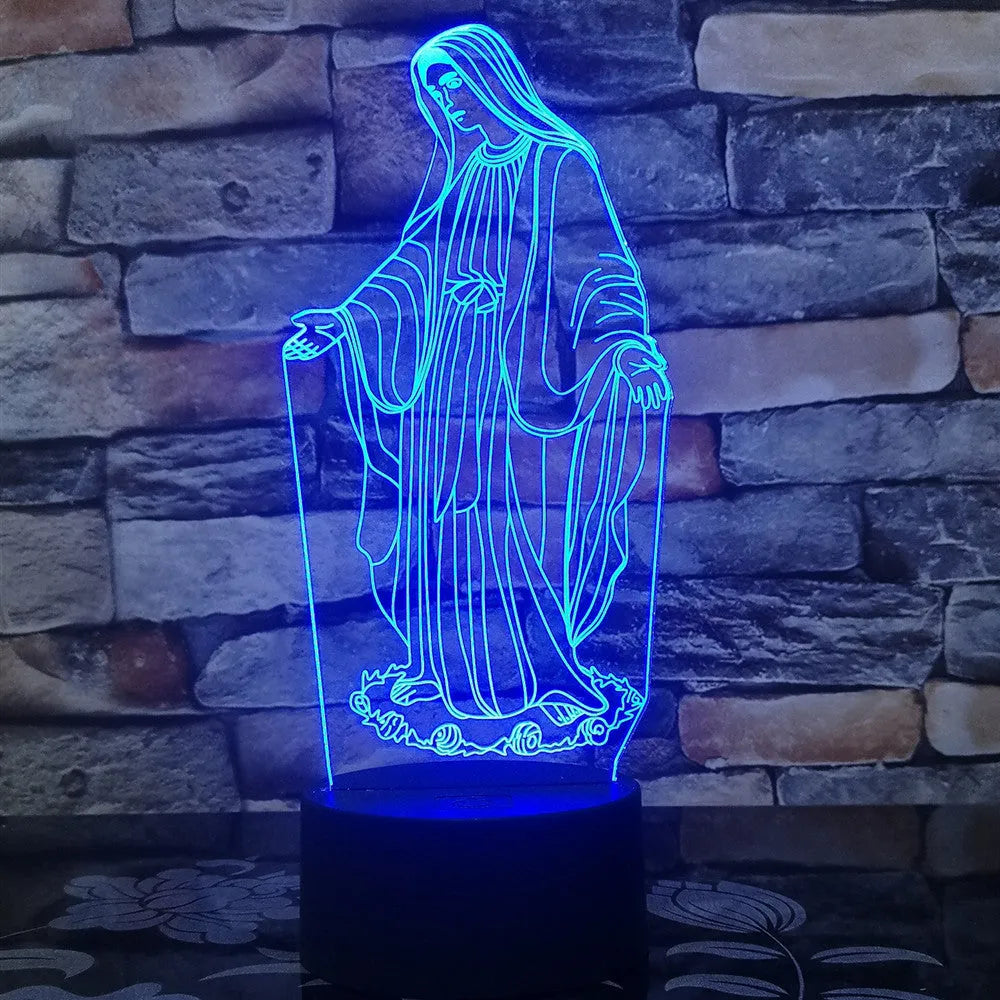3D LED night light showing colourful dual-ring pattern from laser-engraved acrylic on an ABS base.