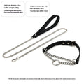 Black leather dog collar and matching leash with a rope hand grip.