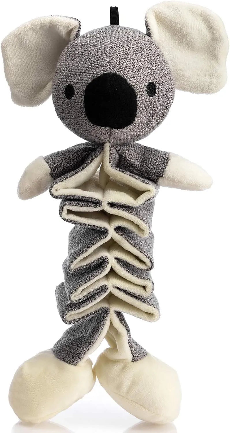 Grey koala plush dog toy with crinkle paper squeaker, measuring 30cm long.