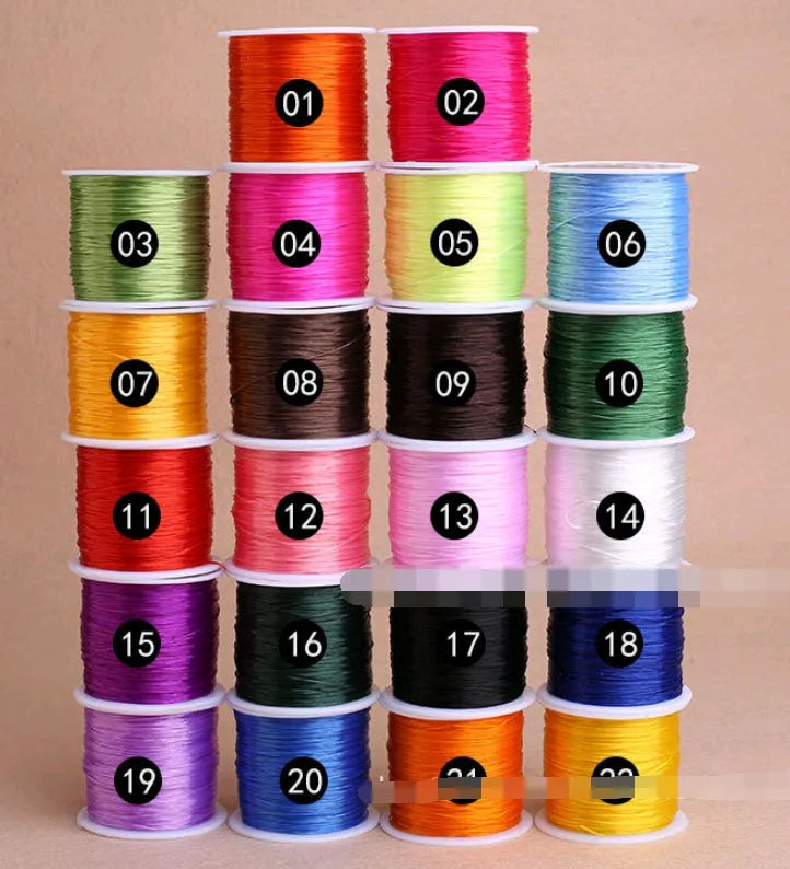 Elastic wire chain rubber beading cord for bracelets and necklaces, shown in assorted colours