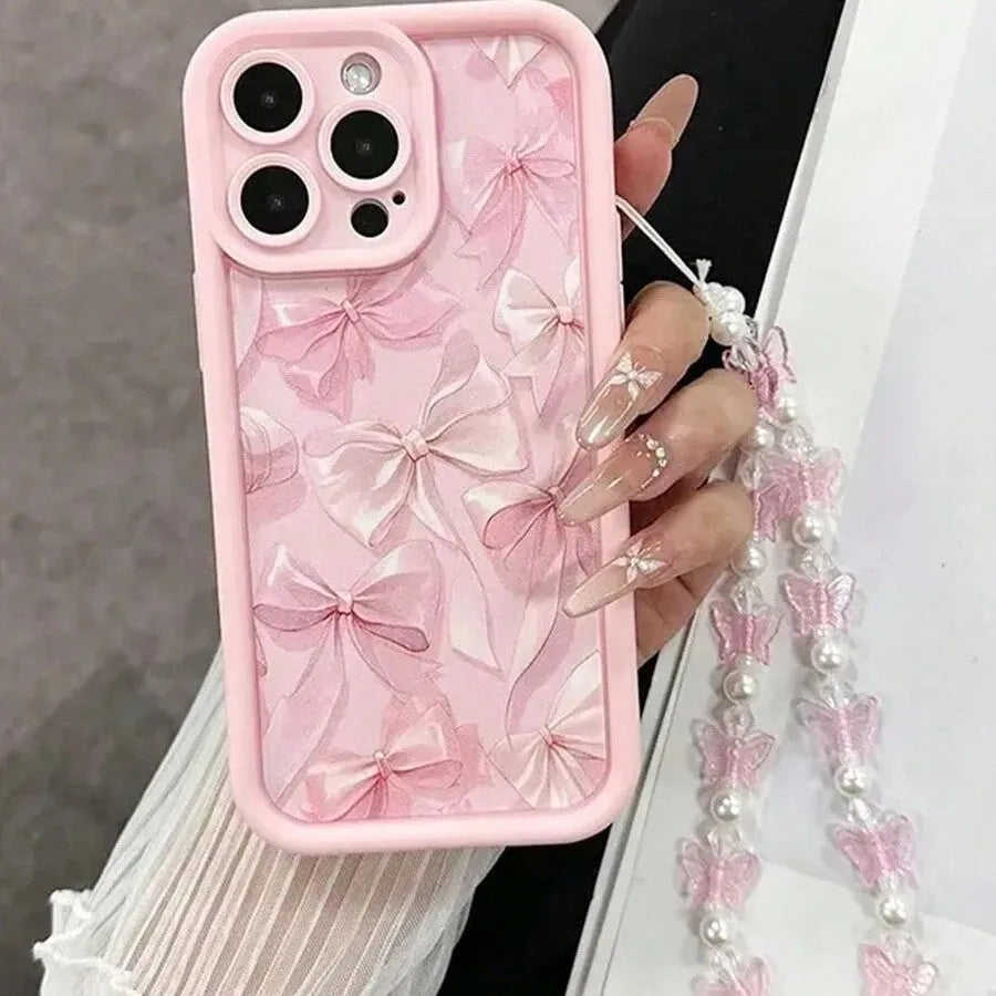 Pink Butterfly bracelet TPU phone case for iPhone 11-17 with cartoon design