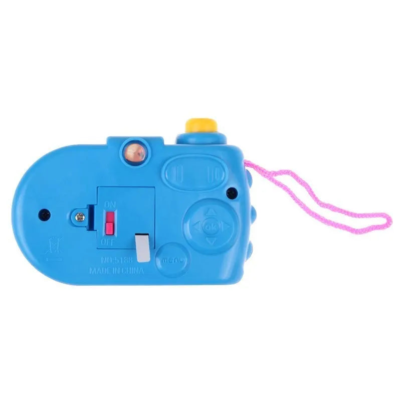 Kids plastic projection camera toy showing animal images with sliding lens cap