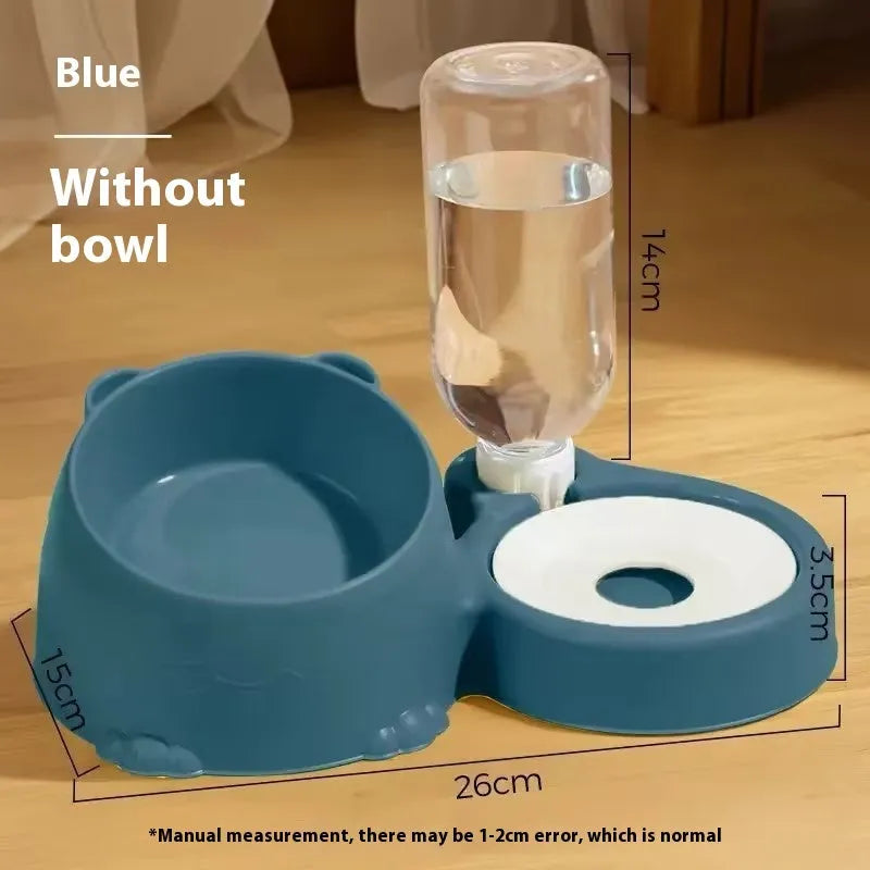 A plastic automatic drinking water basin for cats with two bowls, shown in haze blue colour.
