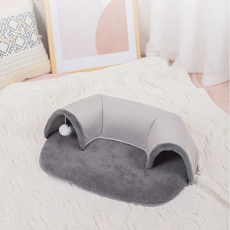 Oval plush cat tunnel nest with artificial leather and cotton velvet in small size