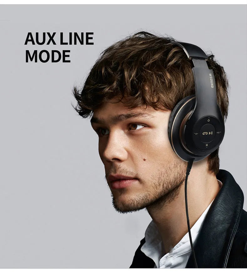 Blue and red wireless Bluetooth stereo headset showing single and double ear wearing configurations