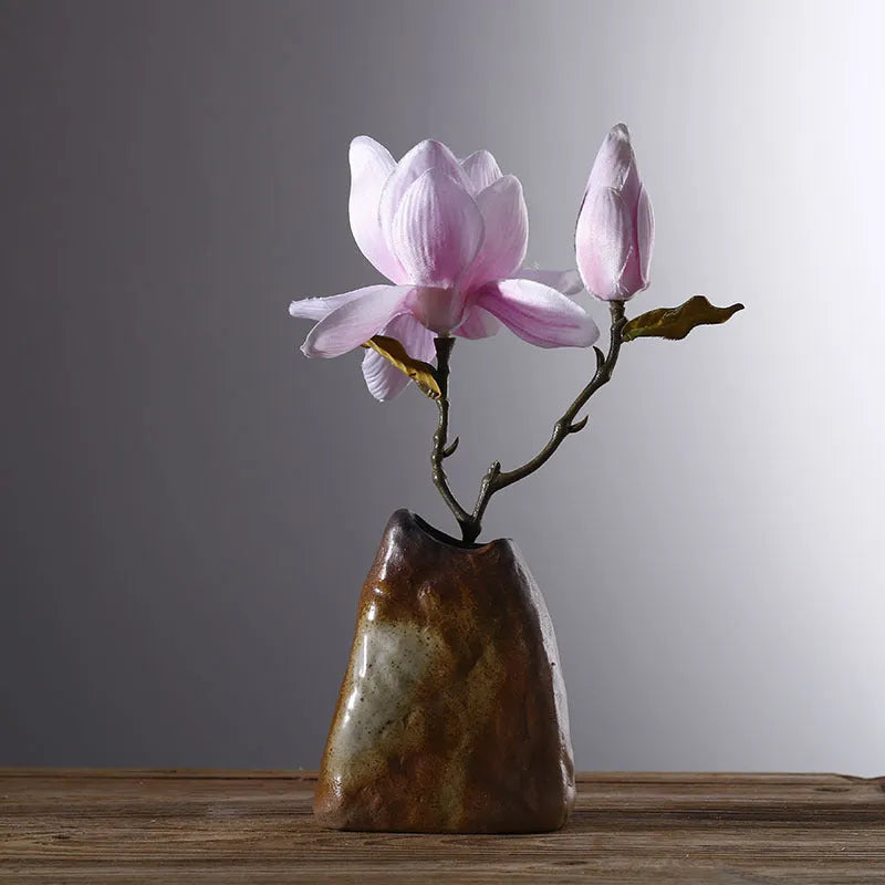 Ceramic small vase in Japanese style with glazed pottery surface, one of six colour options