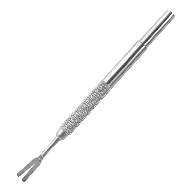 Silver stainless steel tick removal tweezers for cats and dogs with locking mechanism