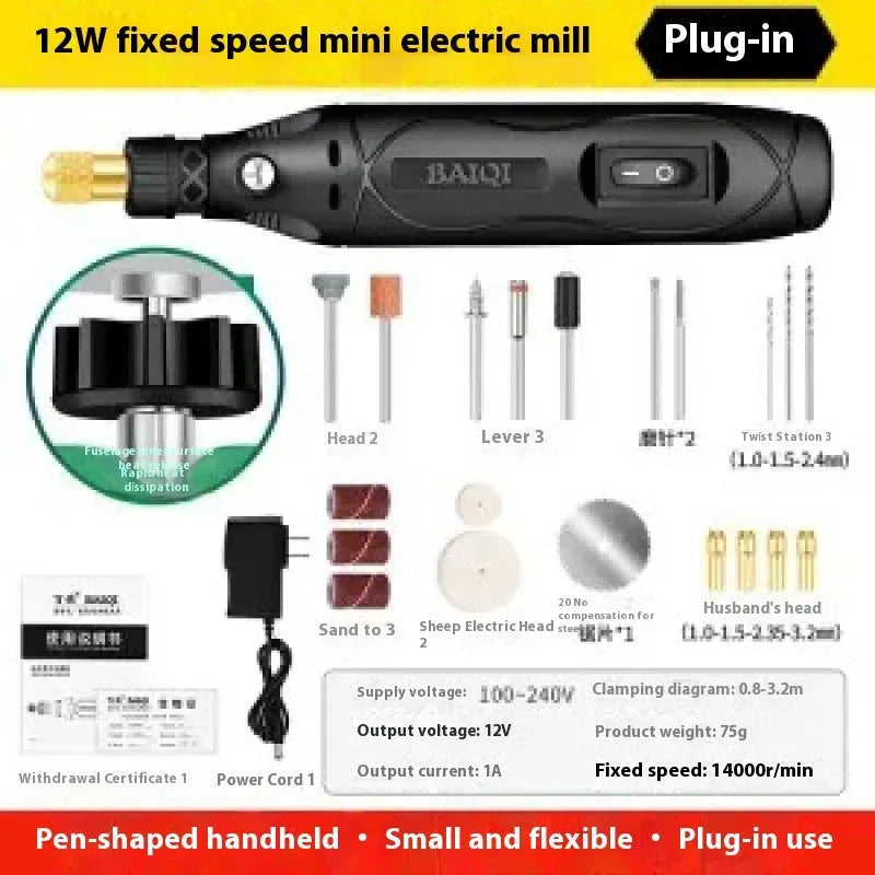 Small handheld right angle grinder for weld seam grinding with 12W motor and compact design