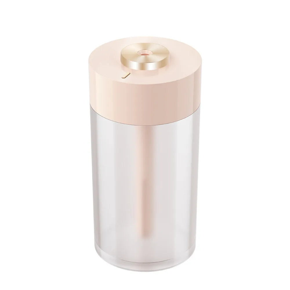 Ice white USB car air humidifier with columnar shape and single fog outlet on a car dashboard