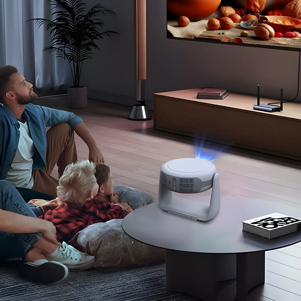 5G intelligent voice projector with 1920x1080dpi resolution, 1500 lumens brightness, and WiFi smart control for direct wall projection