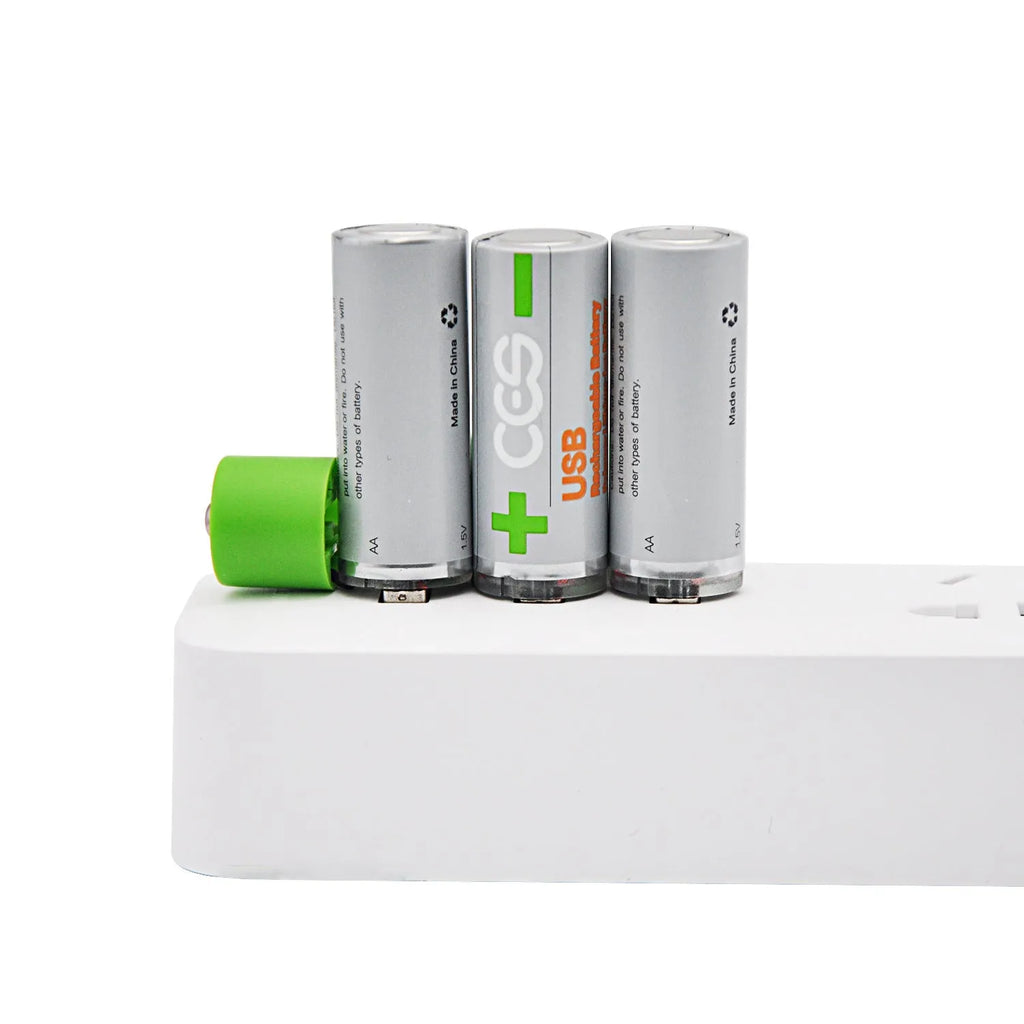 USB fast charge AA lithium battery in silver green with built-in USB port and polymer cobalt lithium core