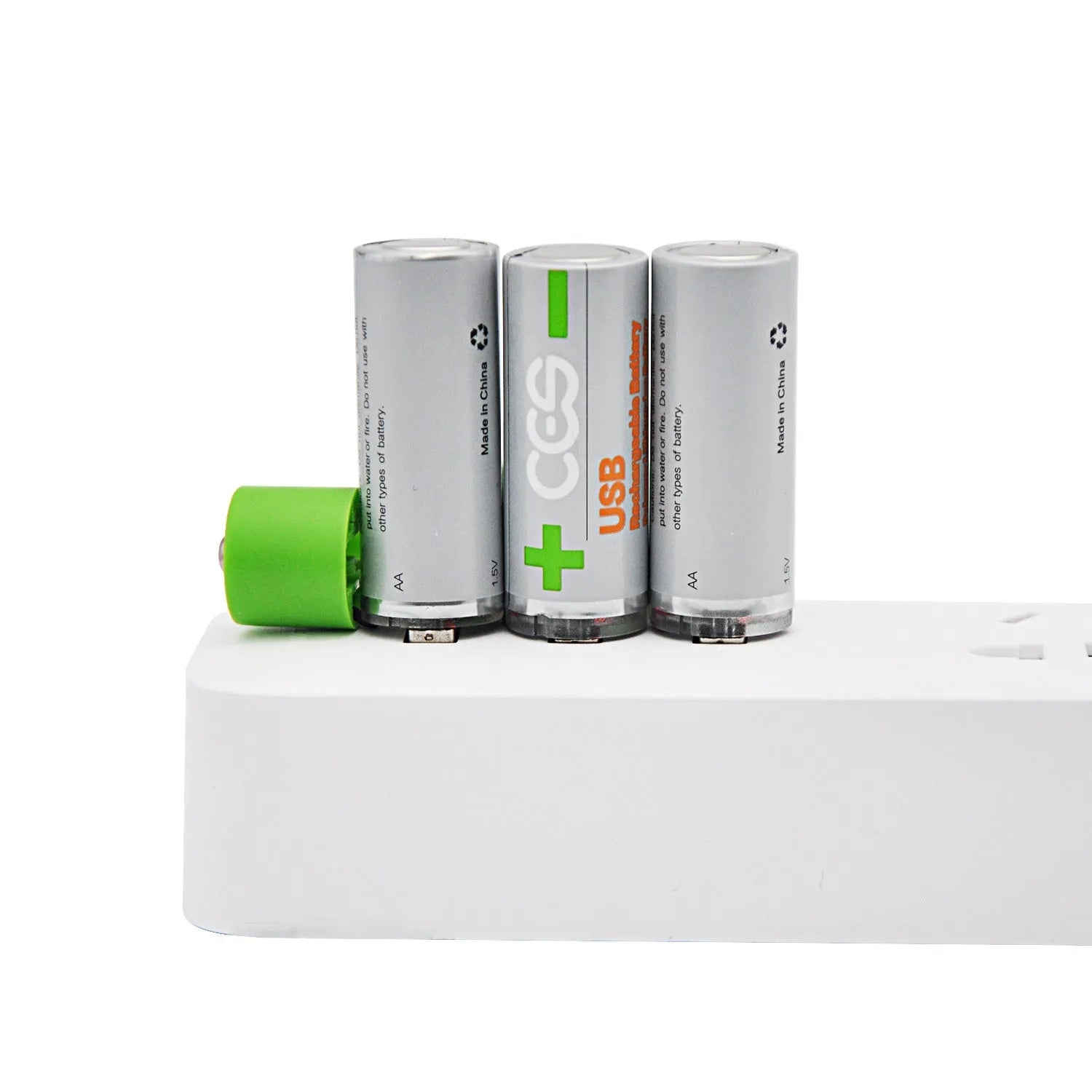 USB fast charge AA lithium battery in silver green with built-in USB port and polymer cobalt lithium core