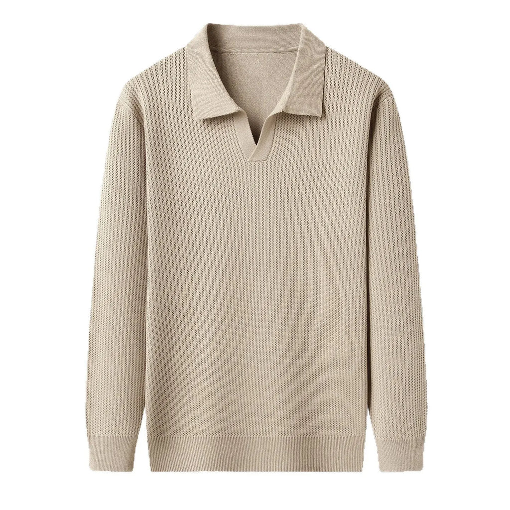 Men's loose pullover sweater in green colour showing casual autumn styling
