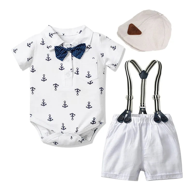 Cotton baby boy triangle romper in blue or white with European style design
