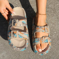 Women's thick sole non-slip bathroom slippers in leopard print design with EVA construction