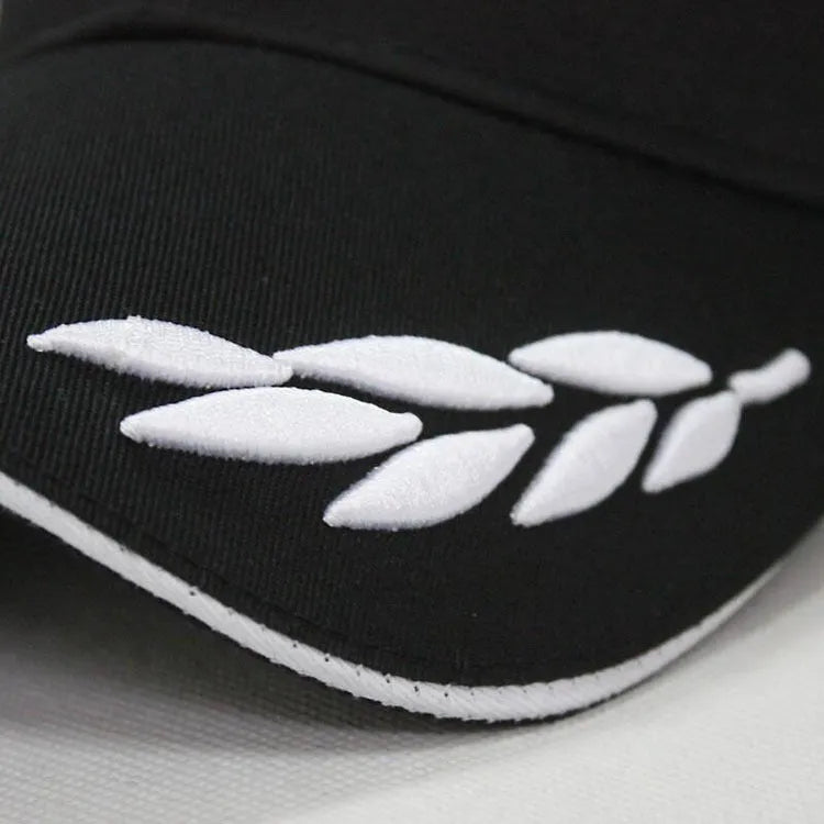 Black canvas motorcycle racing embroidery sun hat with dome top and adjustable back