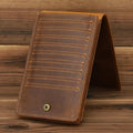 Slim black leather men's wallet open to show 18 card slots and a central mobile phone pocket.