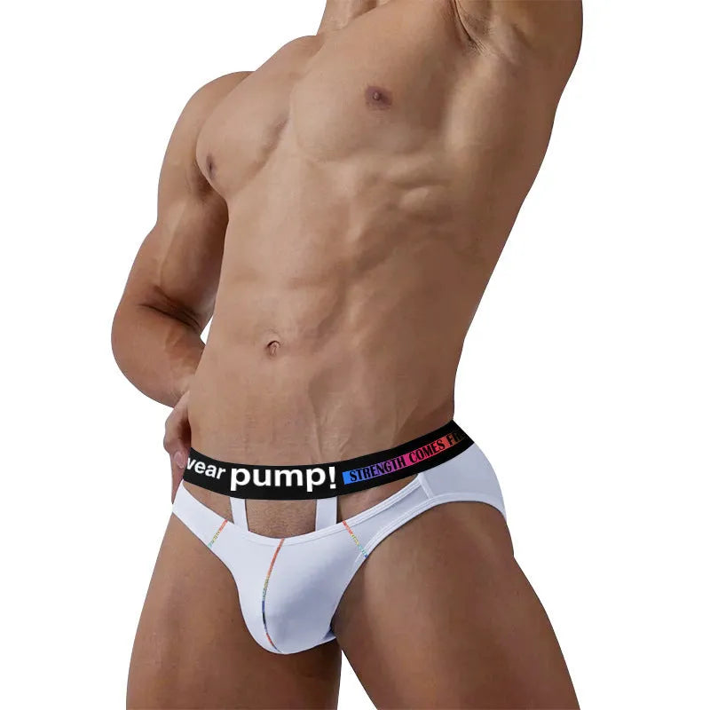 Men's low-waist modal briefs in black and white colour options showing solid design