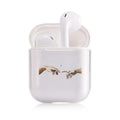 Transparent plastic AirPods protective cover showing compatible AirPods visible through clear material