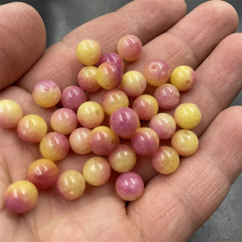 8mm yellow jade loose round bead with pearlescent finish for jewellery making