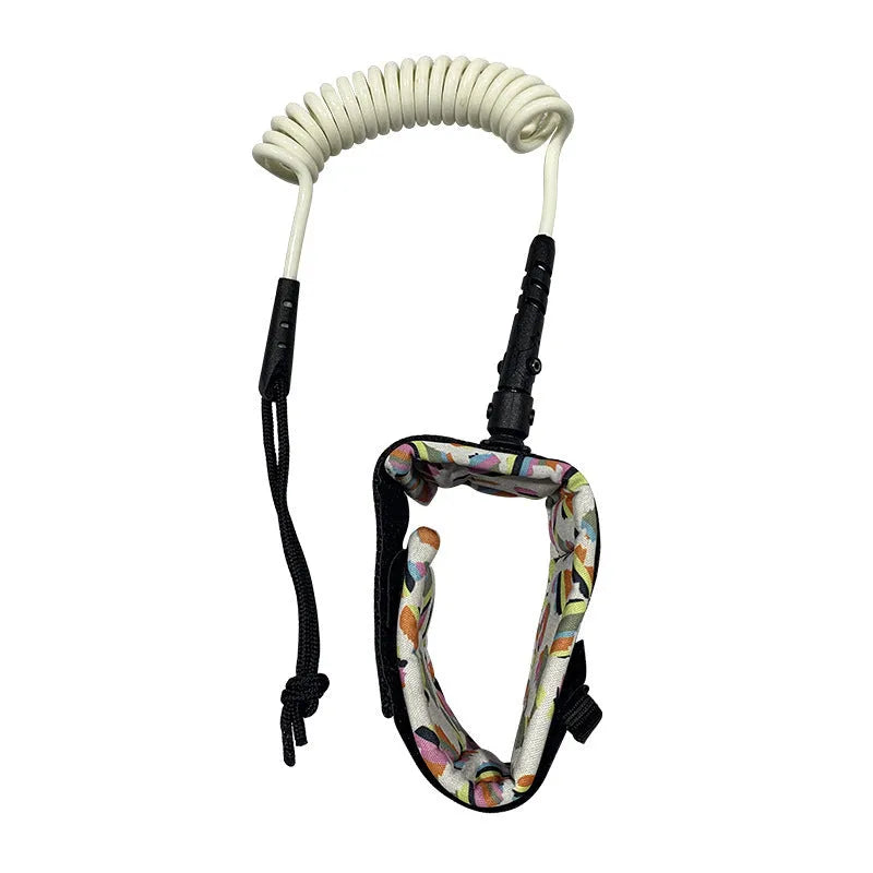 High elasticity surfboard hand holding rope on a plain background.