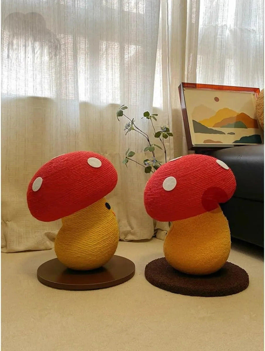 Mushroom-shaped cardboard cat scratch board with accordion fold design for furniture protection