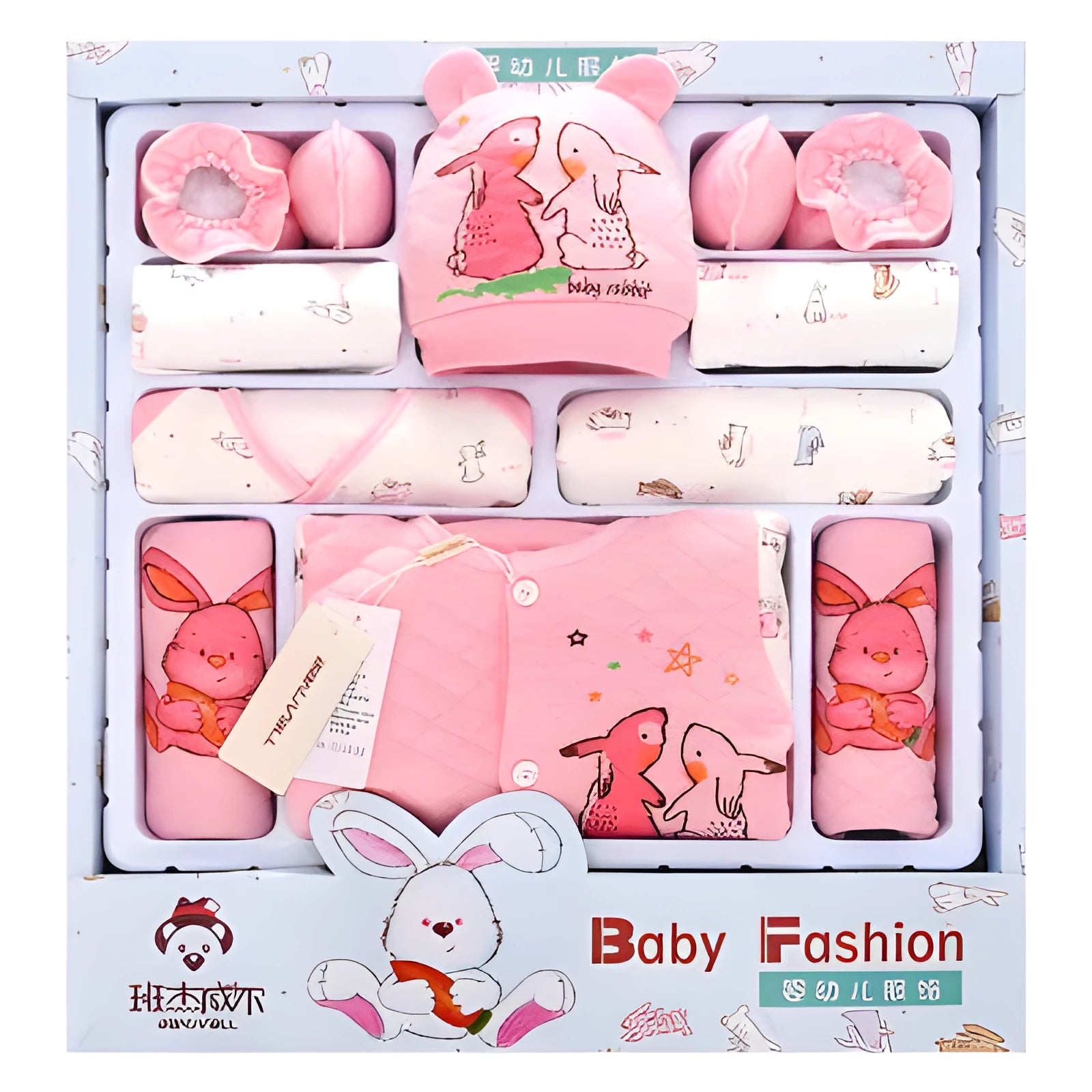 Padded cotton baby clothes multi-piece set in Radish Rabbit Pink for newborns