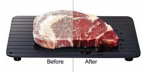Black aluminium quick defrosting tray for thawing frozen meat without electricity