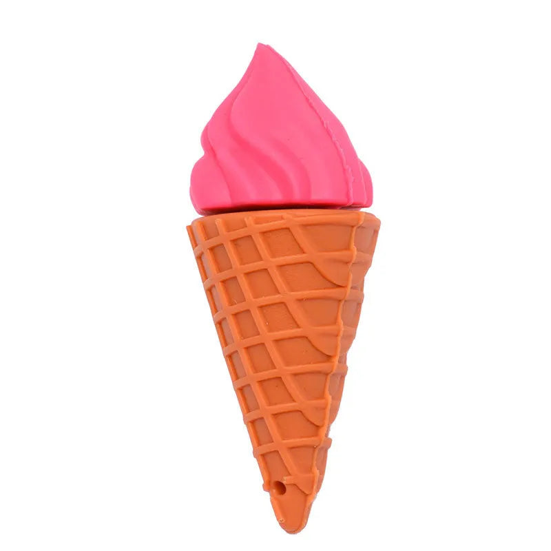 Mini ice cream shaped USB flash drive in pink colour on a white background.