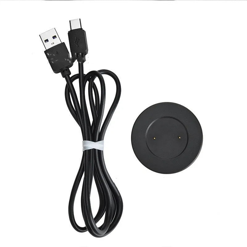 Smart watch magnetic charger base in black with Type-C interface, 40x10mm size on a desk