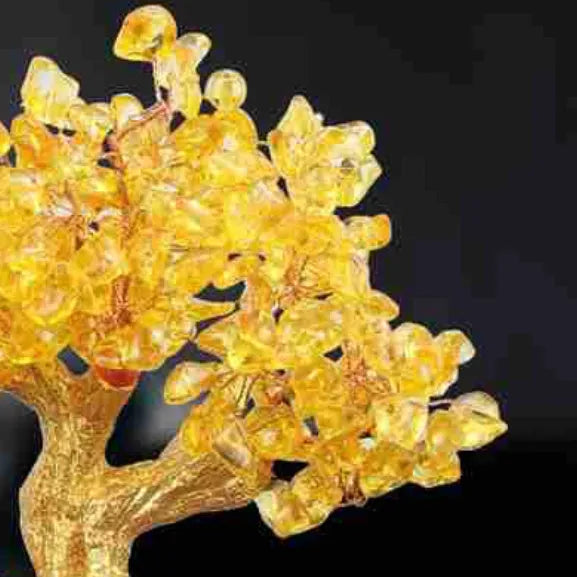 Resin citrine turtle money tree ornament measuring 18×11×23 cm with Chinese design