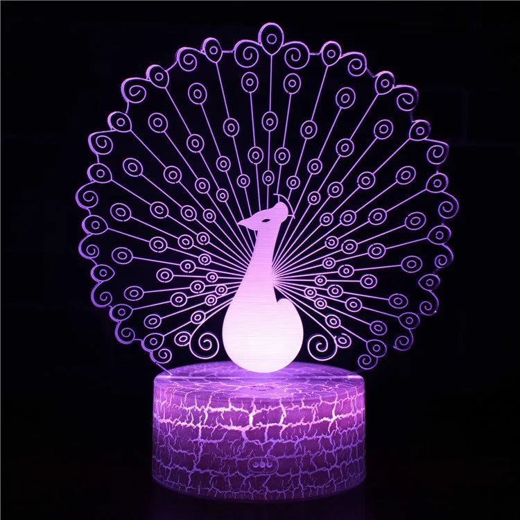 Acrylic 3D USB table lamp with touch control showing colourful illumination and crack base design options