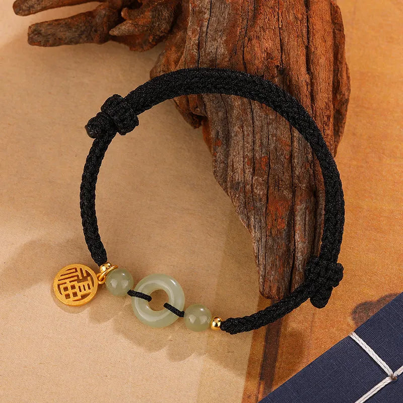Silver metal Hetian Jade peace buckle bracelet with geometric design in black or wine red colour