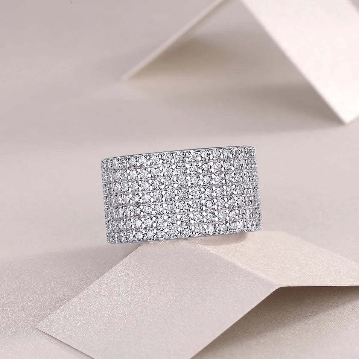 Starry River wedding ring set with moissanite stones in platinum-plated S925 silver, gift box, and GRA certificate