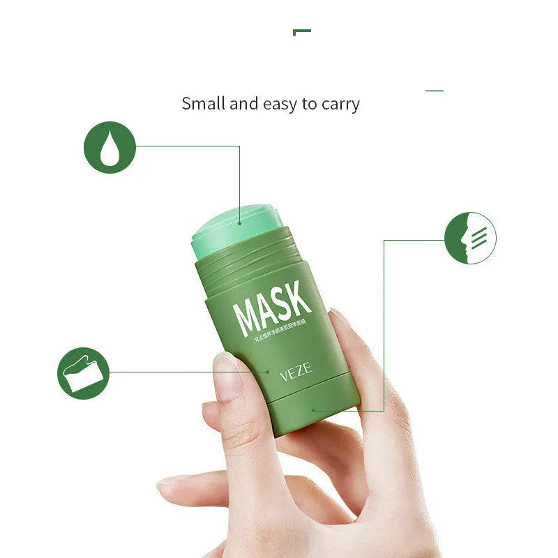 Solid cleansing mask in green colour for oil control and pore minimisation with green tea and mud ingredients