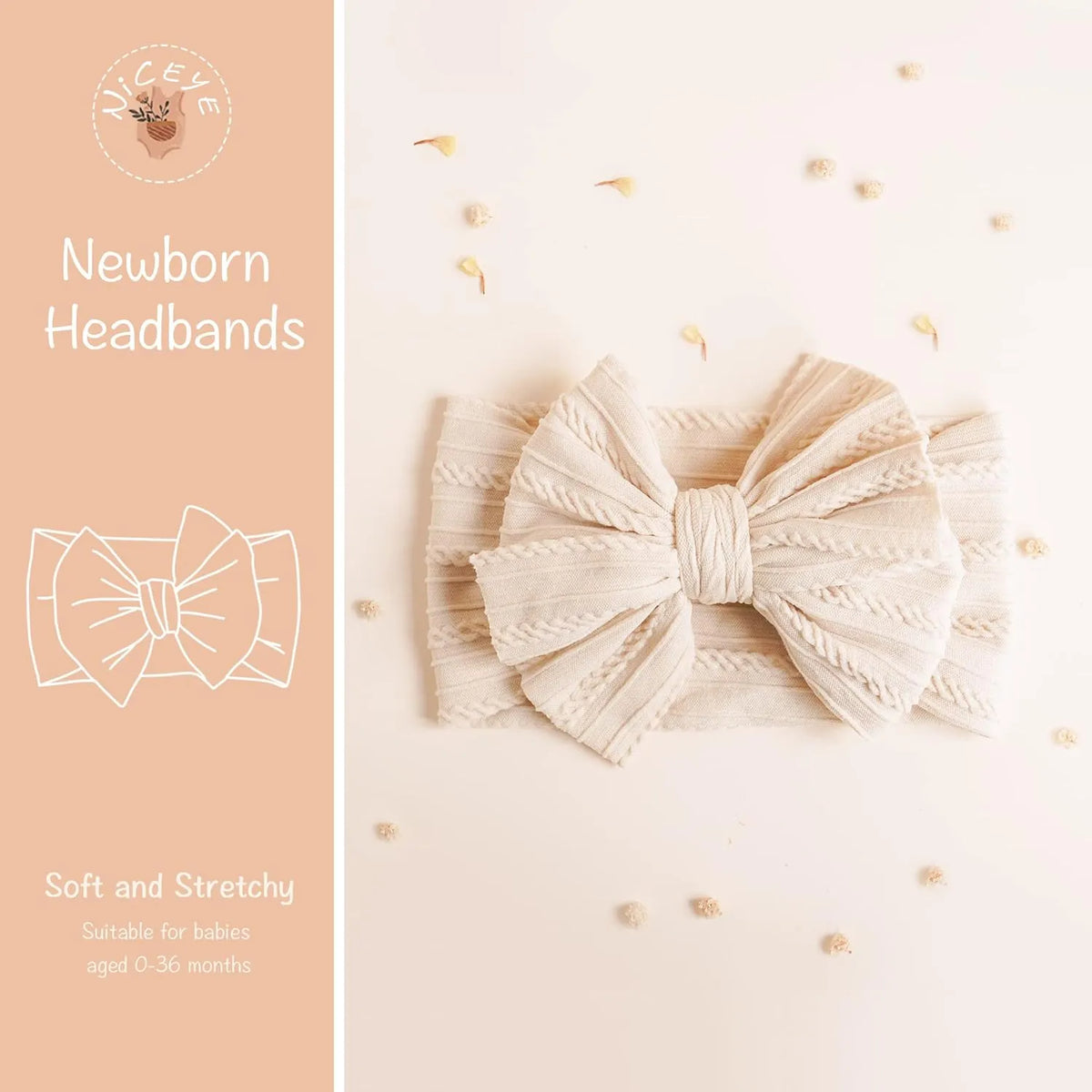 Soft stretchy nylon handmade baby headband with bow for newborn and toddler girls