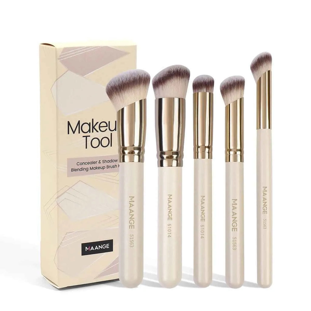 MAANGE angled blush makeup brush set in apricot with synthetic bristles