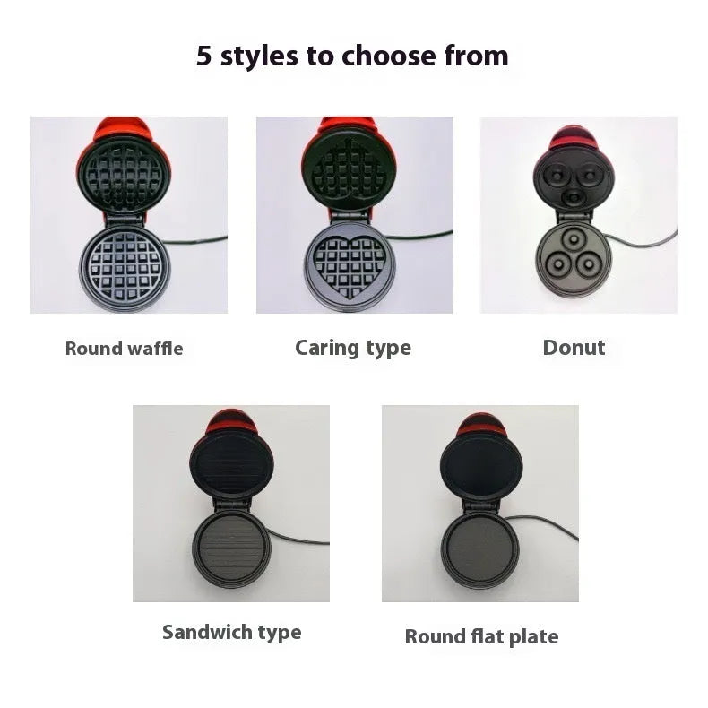 Mini waffle machine in white, 16.5cm tall, with electric heating tube and UK plug, on a countertop