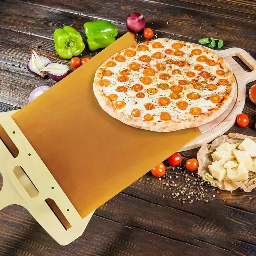 White food-grade PP plastic pizza transfer shovel with handle and hanging hole.