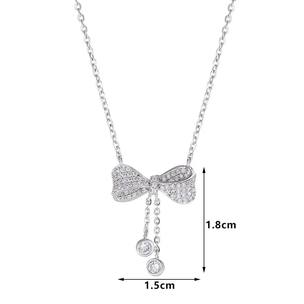 S925 sterling silver bow pendant necklace on O-ring chain, silver colour